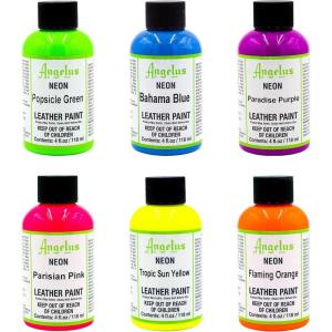 imageAngelus 4oz Neon Leather Paint 6 Pack Starter Kit Set For Paint Shoes Boots Jackets Shirts Art Crafts ampamp More