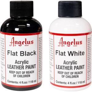 imageAngelus Acrylic Leather Paint For Shoes Sneakers Leather Canvas Furniture and More  2Pack  Flat Black ampamp Flat White Duo  4 Fl Oz Each4 Fl Oz Pack of 2