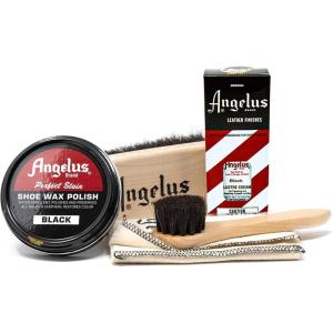 imageAngelus Shoe Shine Kit Black Boot and Shoe Polish Wax Shoe Cream 3oz Horsehair Brush Dauber and Cloth  5 Piece Set Gift Idea for Fathers Day Dad Husband