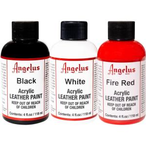 imageAngelus Acrylic 4 oz Paint Black White ampamp Fire Red Trio