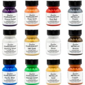 imageAngelus Acrylic Leather Paint Kit Metallic ampamp Pearlescent 12 Pack Set