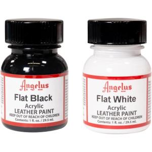 imageAngelus Brand Acrylic Leather Paint Waterproof 1oz  Flat Black ampamp Flat White Duo